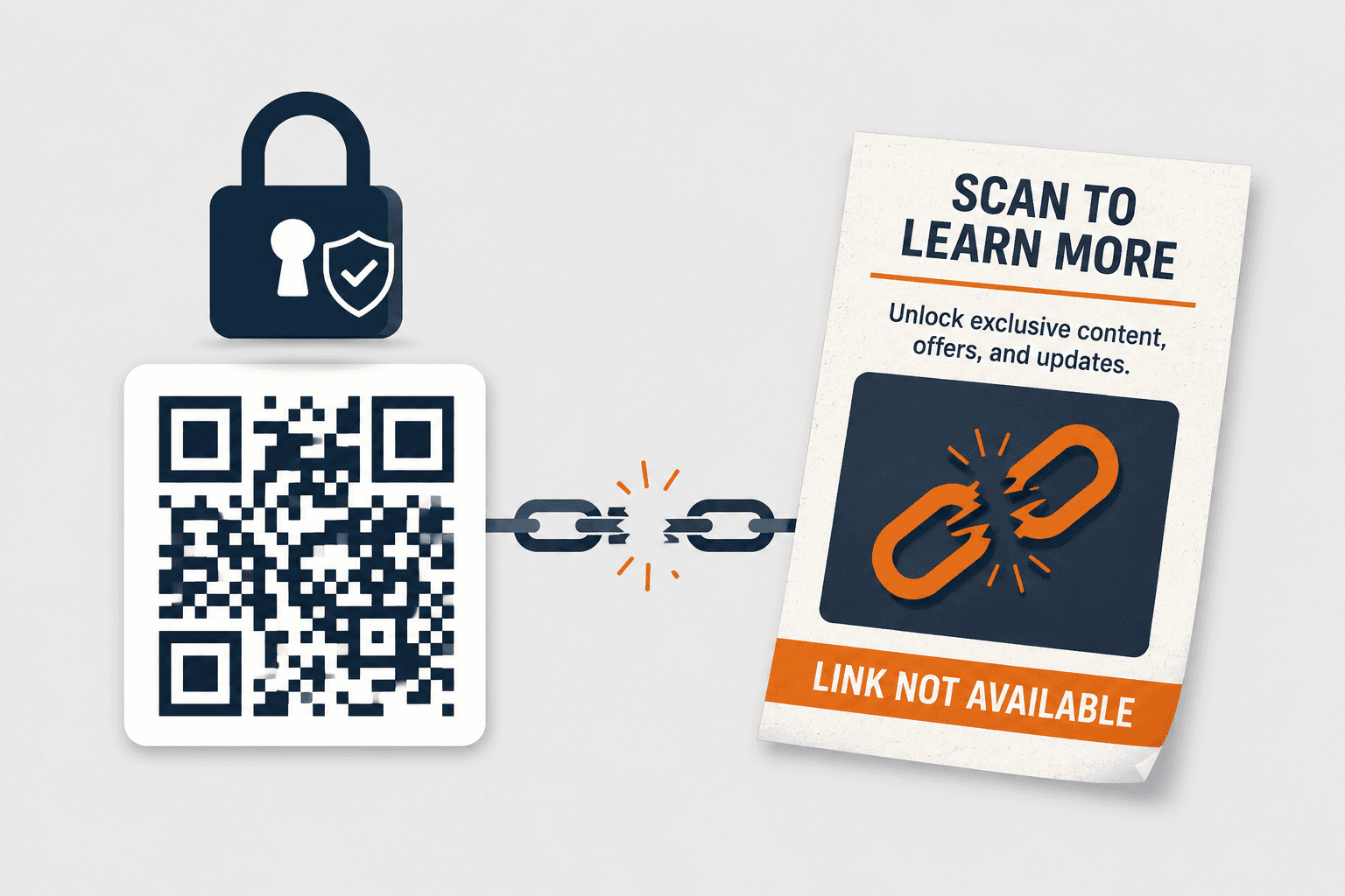Illustration showing a static QR code locked to a printed flyer