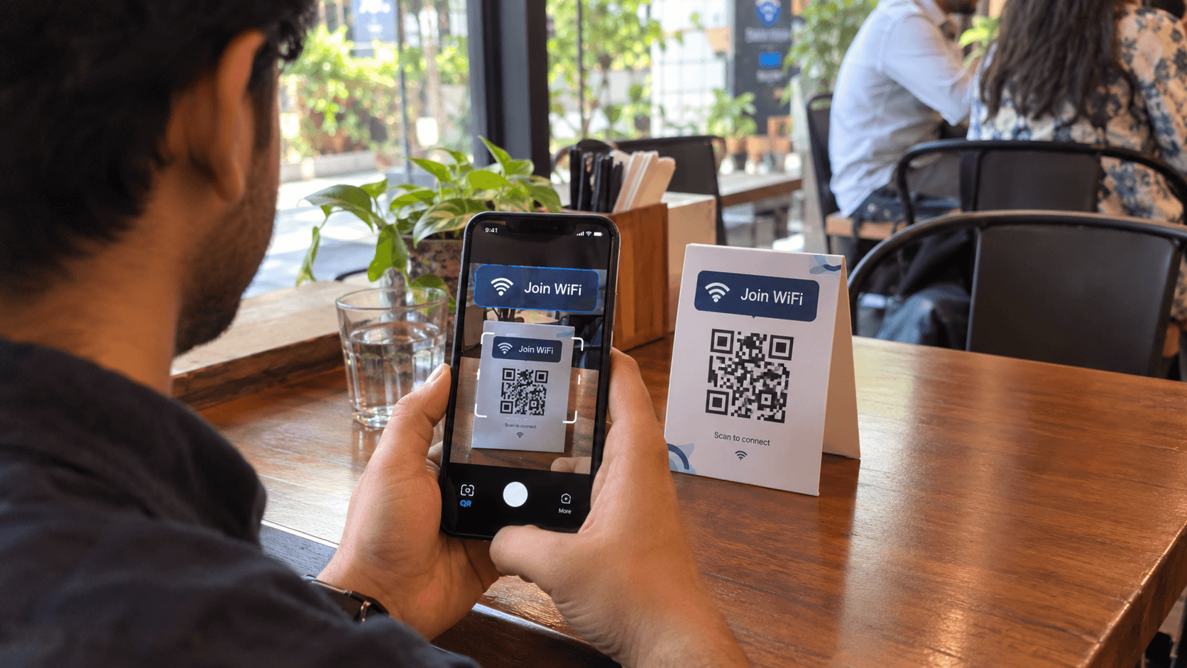 WiFi QR code generator fields for SSID, password, and WPA security next to a live QR preview